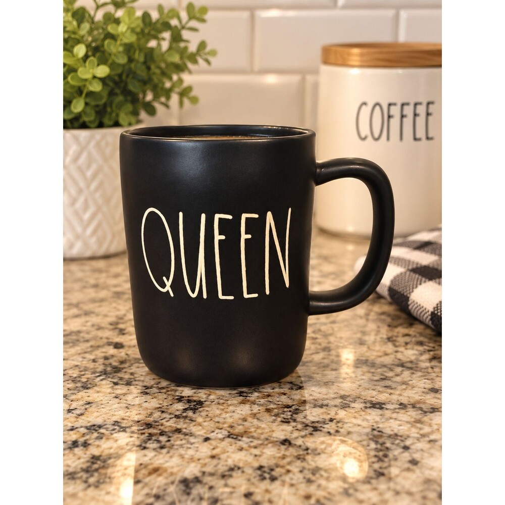 Rae Dunn "QUEEN" ceramic mug by Magenta. Black